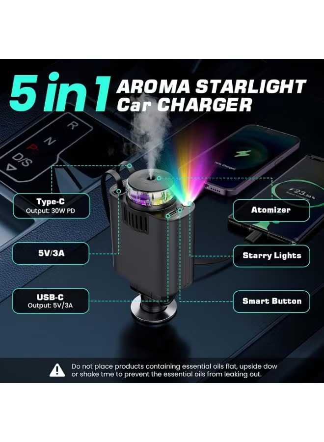5-in-1 Starlight Car Charger Fast Charging USB Car Adapter with Ambient Light
