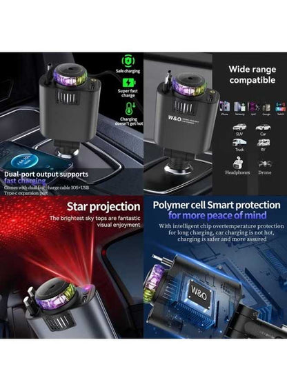 5-in-1 Starlight Car Charger Fast Charging USB Car Adapter with Ambient Light